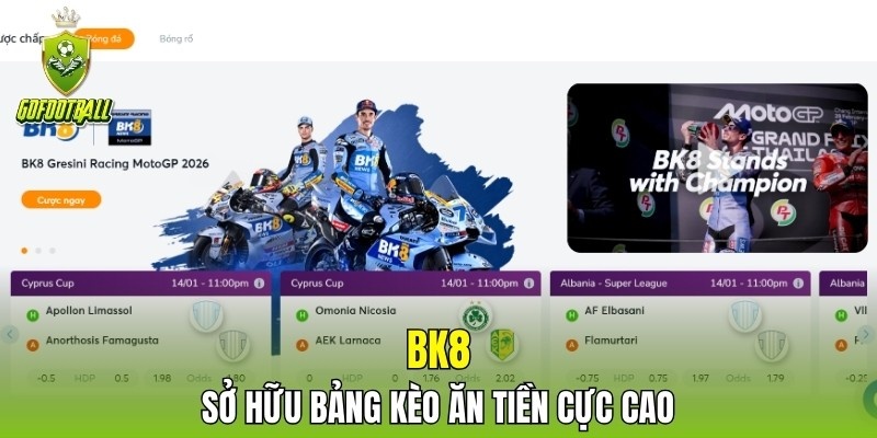 Chuyên gia đánh giá BK8 sở hữu bảng kèo ăn tiền cực cao