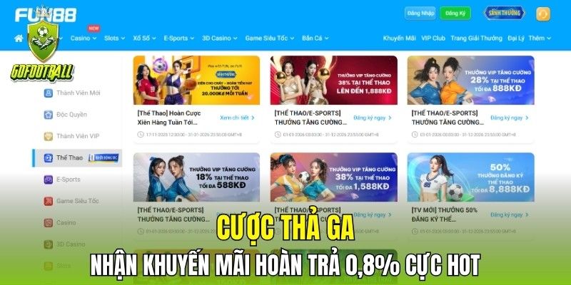 Cược thả ga, nhận khuyến mãi hoàn trả 0,8% cực hot